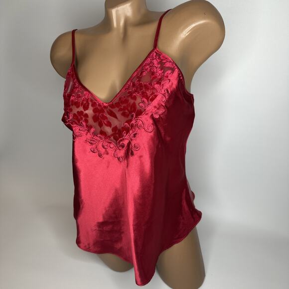 Vintage Private Luxuries Red Satin Slip Dress Nightgown Small Sheer Top Babydoll - Picture 11 of 11